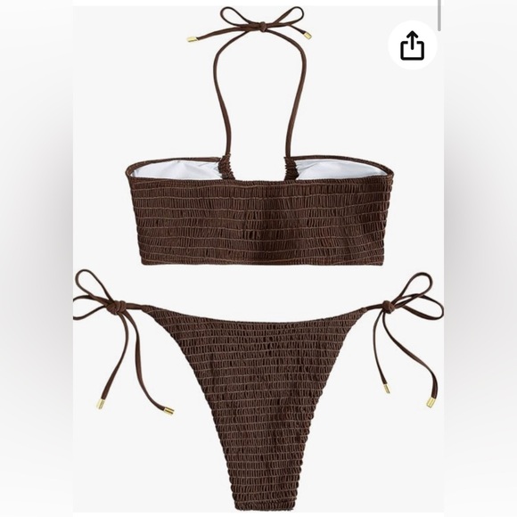 SweatyRocks Women's 2 Piece Bathing Suit Ribbed Tie Side Halter Bikini Swimsuit - Picture 2 of 4